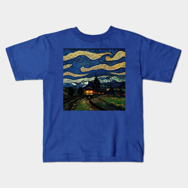 Starry Night Wizarding Express Train Kids T-Shirt by Grassroots Green